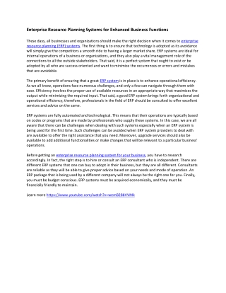 Enterprise Resource Planning Systems for Enhanced Business Functions