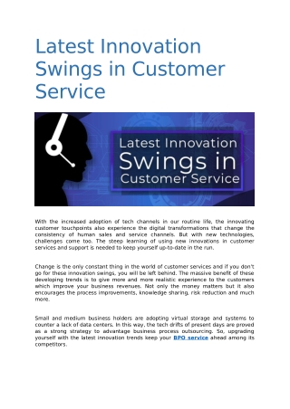 Latest Innovation Swings in Customer Service
