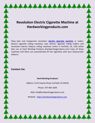 Revolution Electric Cigarette Machine at Hardworkingproducts.com