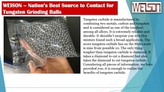 WEISON – Nation’s Best Source to Contact for Tungsten Grinding Balls