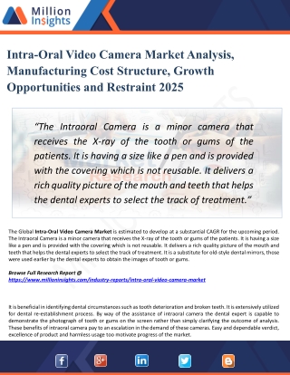 Intra-Oral Video Camera Market Research Report with Growth, Latest Trends & Forecasts till 2025