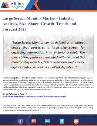 Large Screen Monitor Market Analysis by Application and Competitive Insights to 2025