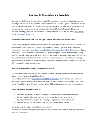 Dual Lean Six Sigma Yellow and Green Belt