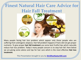 Finest Natural Hair Care Advice for Hair Fall Treatment