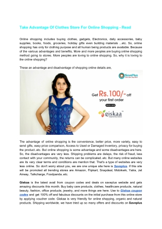Take Advantage Of Clothes Store For Online Shopping - Read