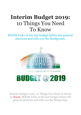 Interim Budget 2019: 10 Things You Need To Know