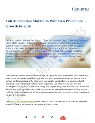 Lab Automation Market Outlook 2018 Sales Revenue, Strategy to 2026