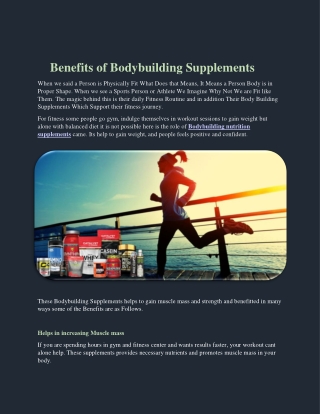 Benefits Of Bodybuilding Supplements