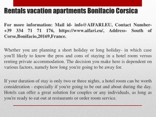 Rentals vacation apartments Bonifacio Corsica