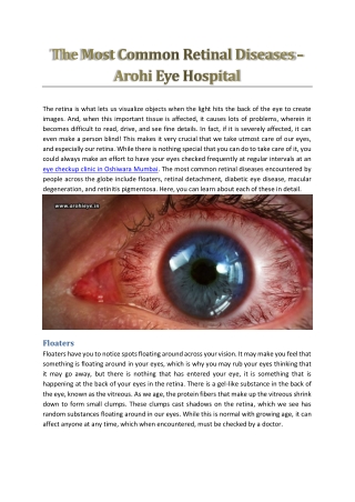 The Most Common Retinal Diseases - Arohi Eye Hospital