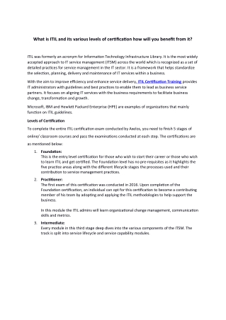 WHAT IS ITIL AND ITS VARIOUS LEVELS OF CERTIFICATION HOW WILL YOU BENEFIT FROM IT?