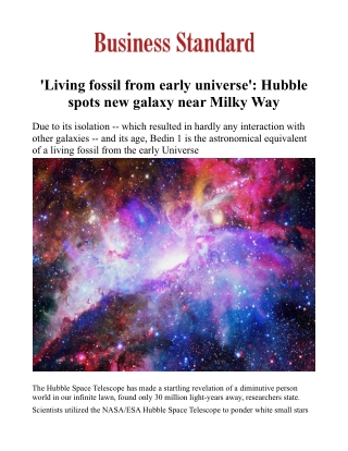 'Living fossil from early universe': Hubble spots new galaxy near Milky Way