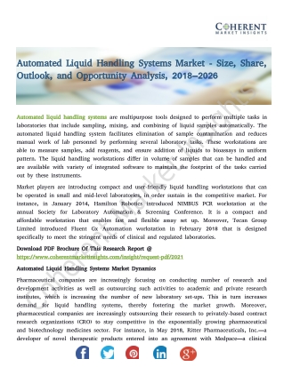 Automated Liquid Handling Systems Market -Size, Share, Outlook, and Opportunity Analysis, 2018–2026