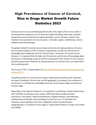 Cervical Cancer Drugs Market Statistics 2023