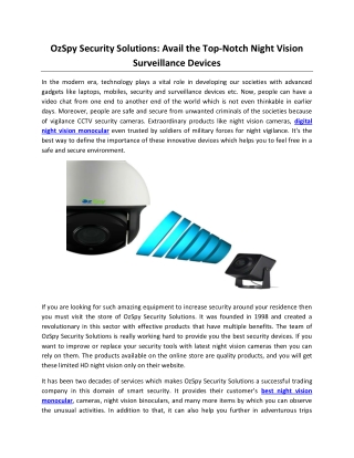 OzSpy Security Solutions: Avail the Top-Notch Night Vision Surveillance Devices