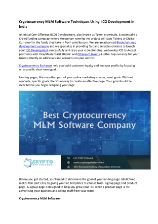 Cryptocurrency MLM Software Techniques Using ICO Development in India