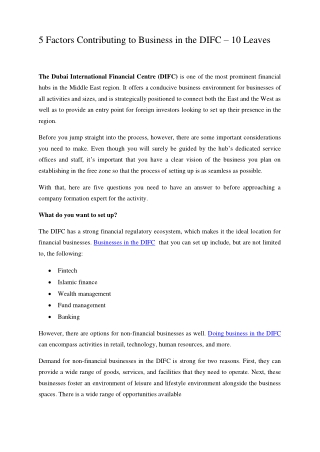 5 Factors Contributing to the business in the DIFC - 10 Leaves