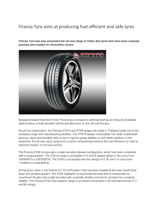 Firenza Tyre aims at producing fuel-efficient and safe tyres