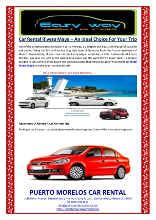 Car Rental Rivera Maya – An Ideal Choice For Your Trip
