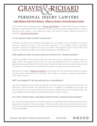 Legal Matters with Chris Richard – When to Contact a Personal Injury Lawyer
