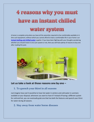 4 reasons why you must have an instant chilled water system