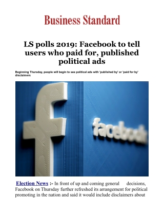 LS polls 2019: Facebook to tell users who paid for, published political ads