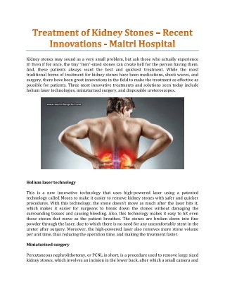 Treatment Of Kidney Stones – Recent Innovations - Maitri Hospital