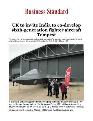 UK to invite India to co-develop sixth-generation fighter aircraft Tempest