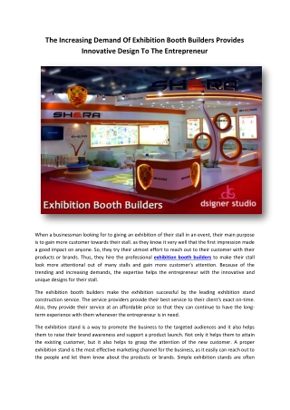 The Increasing Demand Of Exhibition Booth Builders Provides Innovative Design To The Entrepreneur