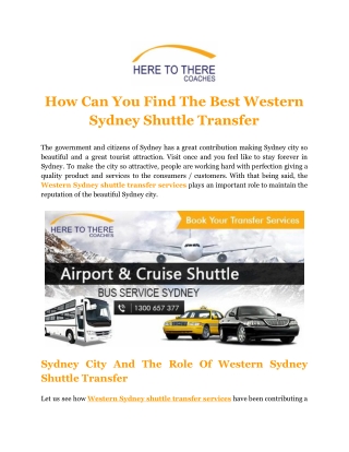 How Can You Find The Best Western Sydney Shuttle Transfer