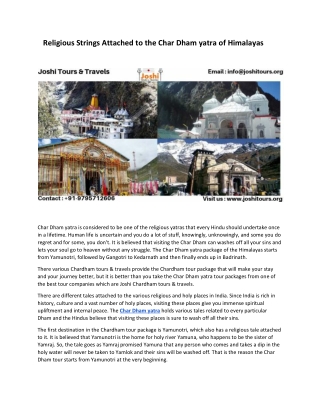 Religious Strings Attached to the Char Dham yatra of Himalayas