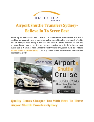 Airport Shuttle Transfers Sydney- Believe In To Serve Best