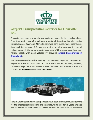 Airport Transportation Services for Charlotte NC