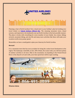 Travel To North Carolina For An Exciting Vacation With United Flight