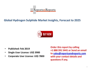 Latest Global Hydrogen Sulphide Market Report 2019 to Talk about Historical Development (2014-2018) and Estimated Foreca