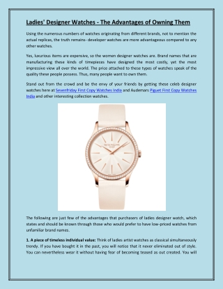 Ladies' Designer Watches - The Advantages of Owning Them