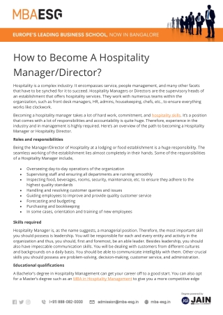 How to Become A Hospitality Manager Director