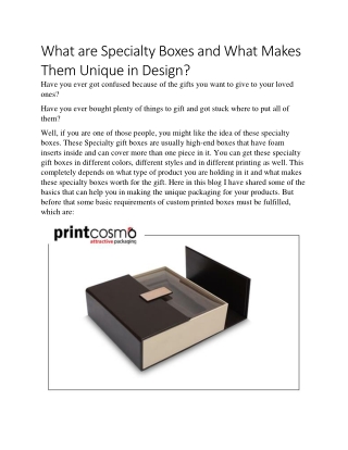 What are Specialty Boxes and What Makes Them Unique in Design
