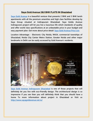 Saya Gold Avenue 2&3 BHK FLATS IN Ghaziabad