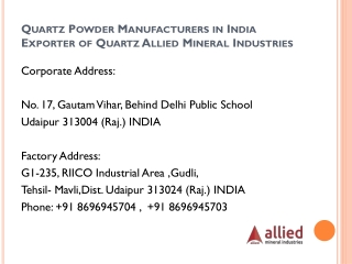 Quartz Powder Manufacturers in India Exporter of Quartz Allied Mineral Industries