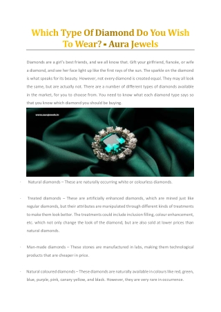 Which Type Of Diamond Do You Wish To Wear? - Aura Jewels