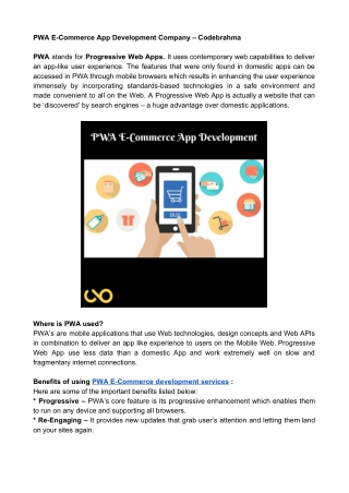 PWA E Commerce App Development Company