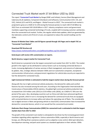 Connected Truck Market worth 37.64 Billion USD by 2022