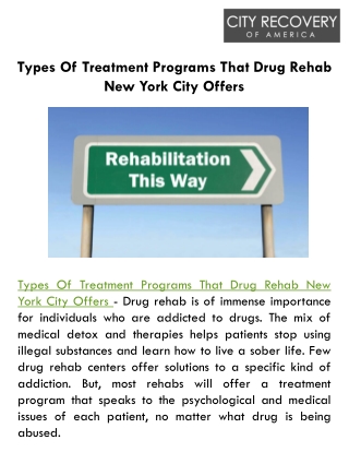 Types Of Treatment Programs That Drug Rehab New York City Offers