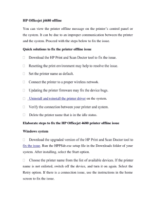 HP Officejet 4680 printer offline error fixing solution