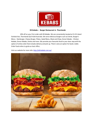 20% Off -E8 Kebabs-Thornlands - Order Food Online