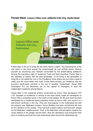 Forestnest- Luxury Villas near Fabcity,Hyderabad