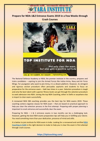 Prepare For NDA-1&2 Entrance Exams 2019 In A Few Weeks Through Crash Courses