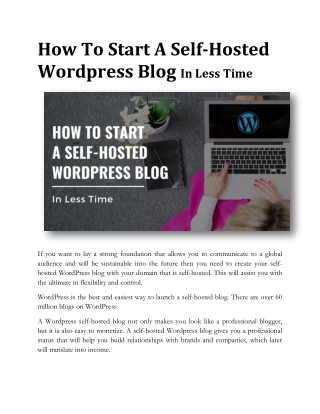 How To Start A Self-Hosted Wordpress Blog In Less Time