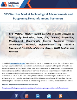 GPS Watches Market Technological Advancements and Burgeoning Demands among Costumers